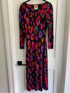 FARM Rio Black Midi Dress with Pink, Red, Purple & Blue Leopard Print